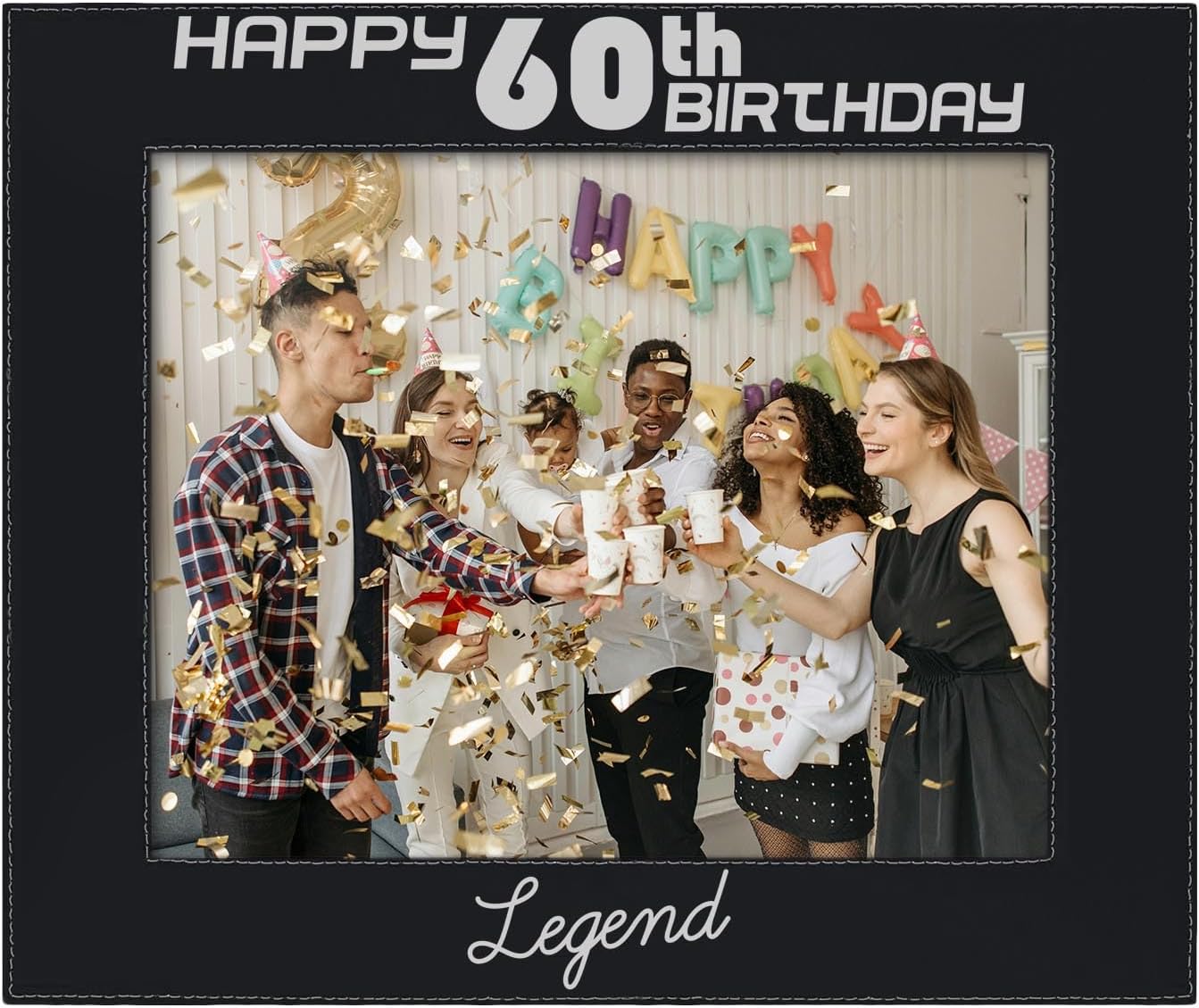 ThisWear 60th Birthday Decorations For Men Happy 60th Birthday Legend 8x10 Laser Engraved Leatherette Photo Frame Black