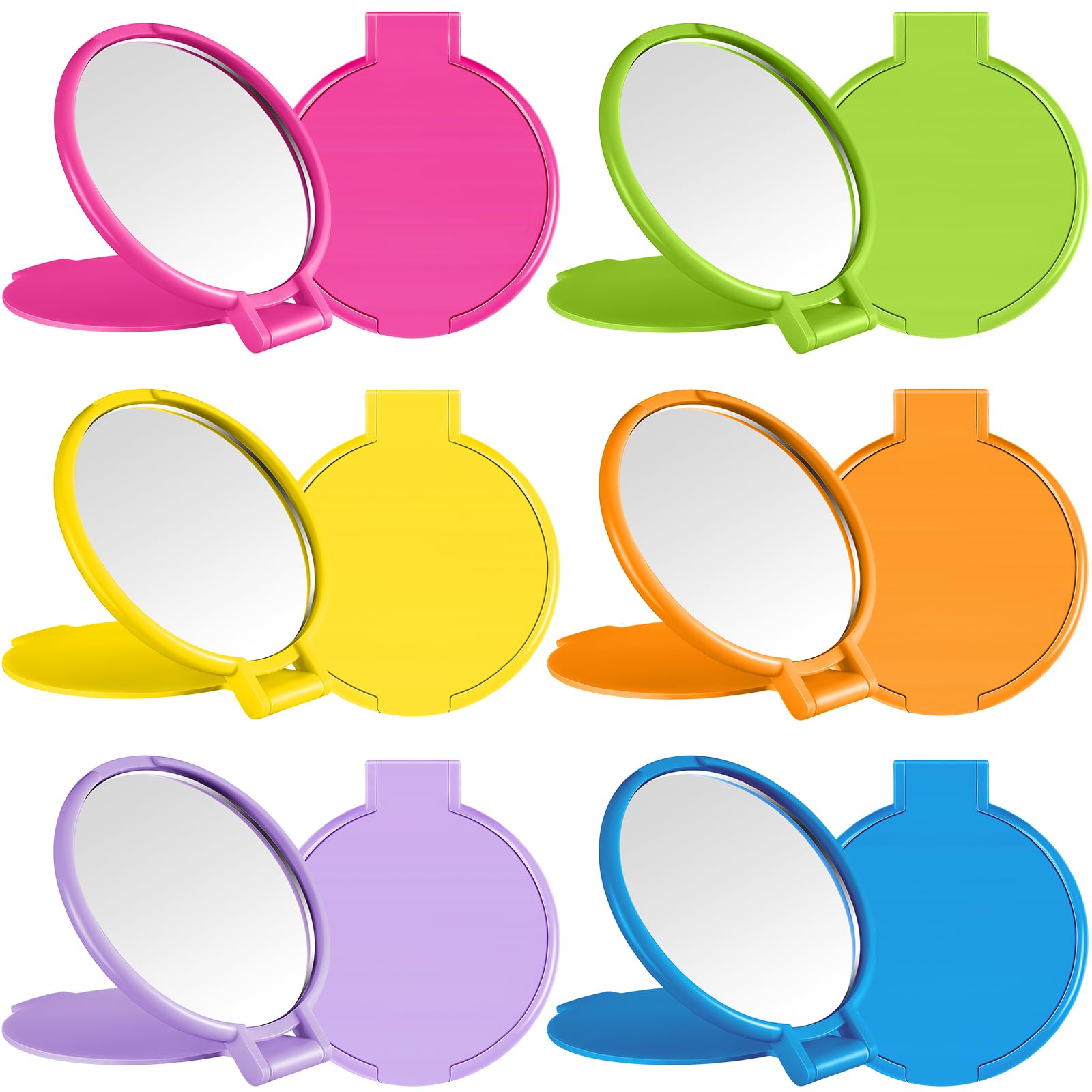 Jetec 6 Pieces Compact Mirrors Bulk Gifts Mini Vintage Pocket Mirrors for Purse Small Portable Folding Round Makeup Stuffs for Travel Daily Use Party Favors Women (Bright Colors)