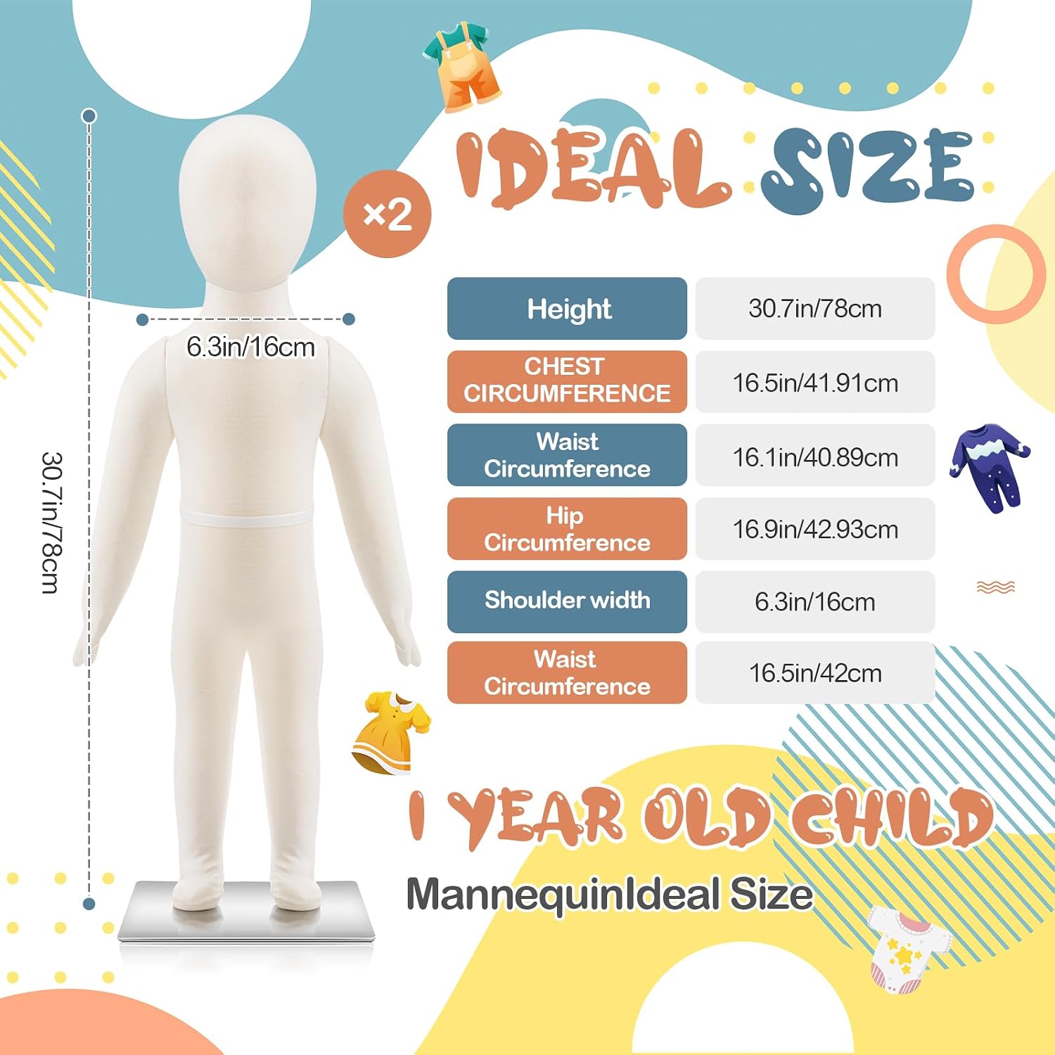 DoubleFill 2 Pcs Kids Mannequins 1 Year Old Baby Mannequin Toddler Child Dress Form Foam Flexible Full Body Manikin with Removable Head, 30.7 Inches in Height