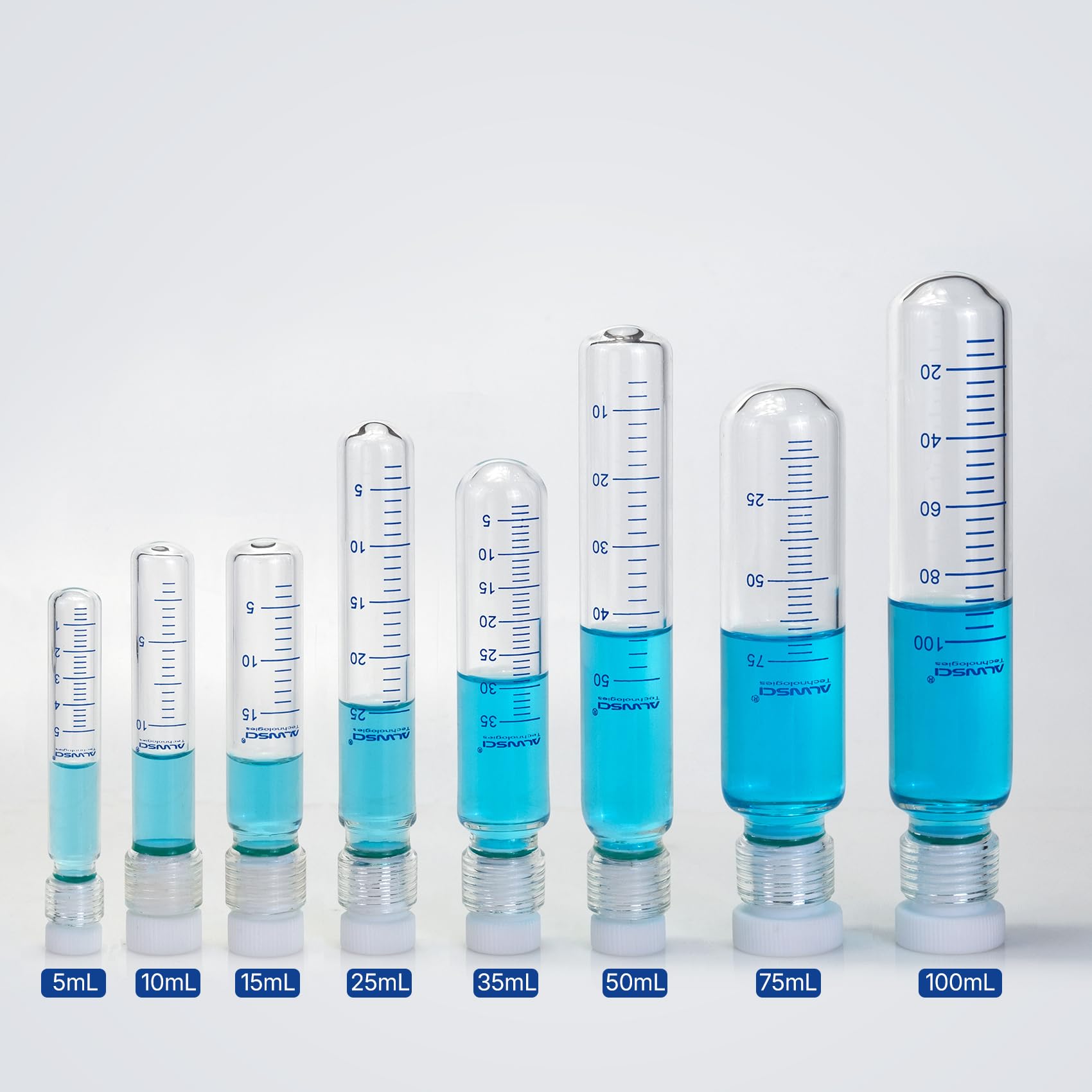 ALWSCI 100 mL Frasco de Presión de Pared Gruesa con Tapón Roscado de PTFE, Borosilicato 3.3, Recipiente de Vidrio para Alta Presión de Laboratorio 40x205mm