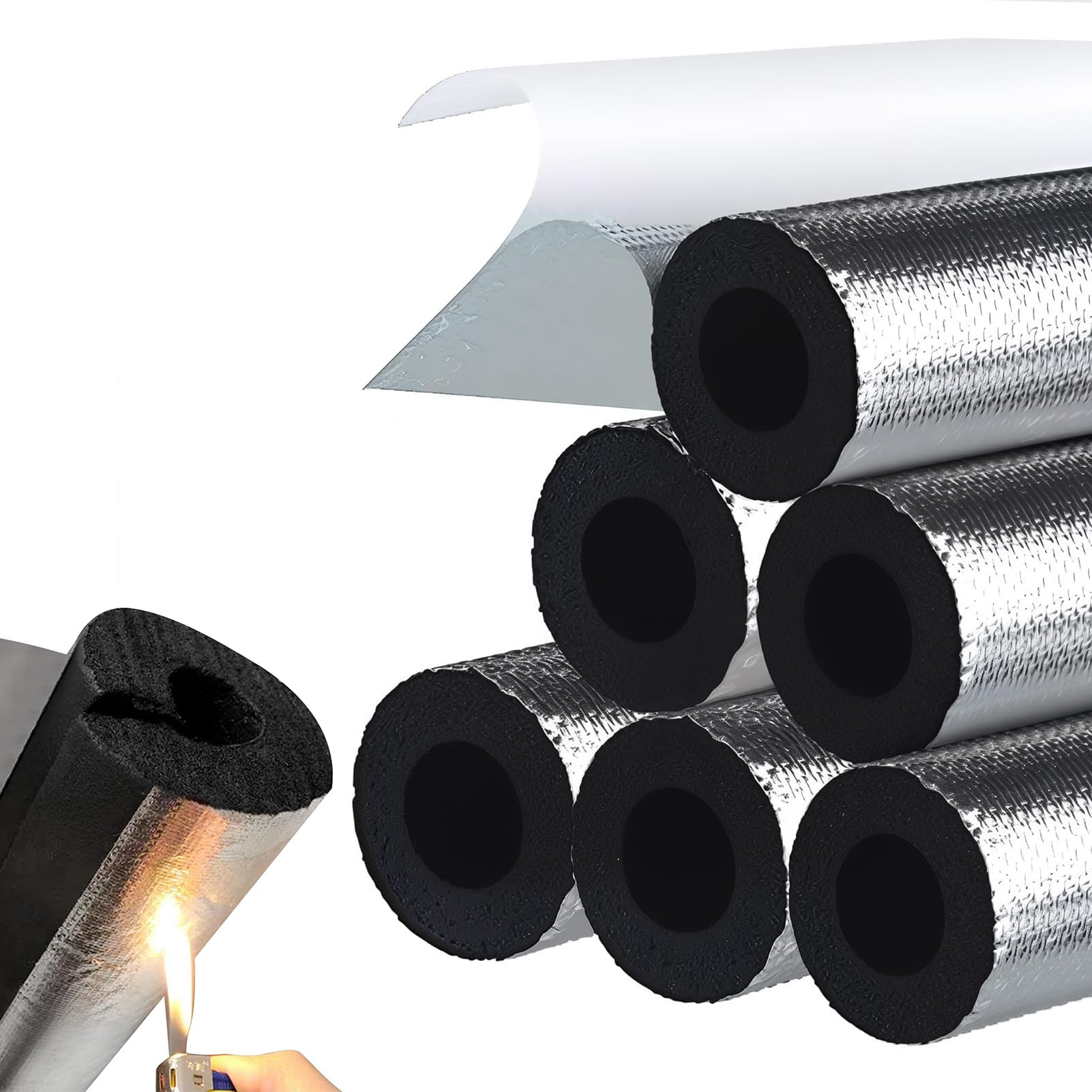 RZUMXOPY Pipe Insulation Foam Tube with Self Adhesive Aluminum Foil, Insulation Foam Pipe Covers Aluminum, Rubber Plastic Anti Freeze Wrap for Water Pipes (ID) 89mm x (T) 30mm x (L) 0.95m