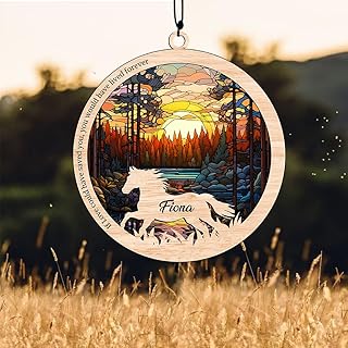 Horse Memorial Suncatcher, Memorial Suncatcher| Loss of Pet Sympathy Gift| Handmade Custom Name Horse Decor, Engraved Horse Lovers Gift for Mothers Birthday
