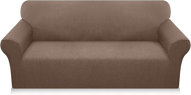 Luxurlife High Stretch Sofa Covers 3 Seater Super Soft Loveseat Cover Upgraded Modern Sofa Slipcover for Dogs Pets Non Slip Furniture Protector with Elastic Bottom Machine Washable (3 Seater, Camel)