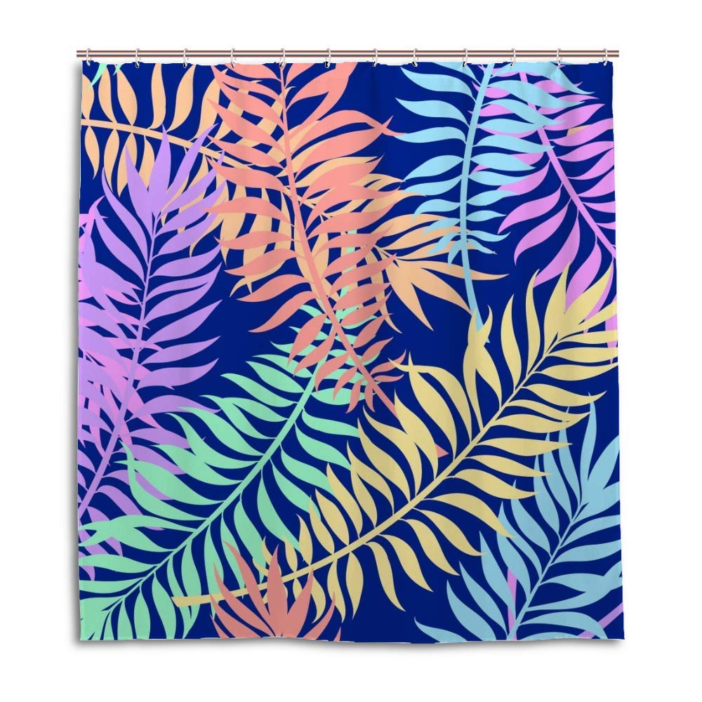 Rideau de douche anti-éclaboussures jungle exotique bleu lavable avec 12 anneaux de fixation