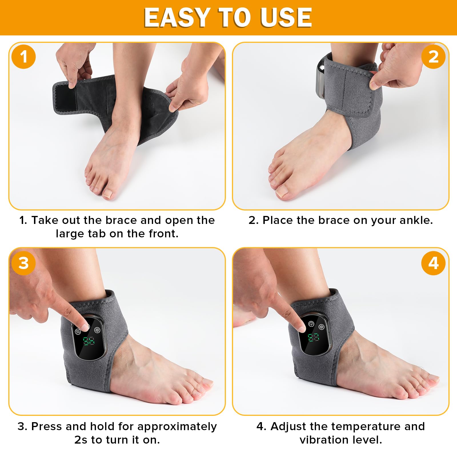 Beheizbare Knöchelbandage, Tragbares Knöchelheizkissen mit 3 Vibrationsmodi und 5 Heizstufen Wiederaufladbares Fußmassagegerät für Plantarfasziitis Fersenschmerzen und Fußermüdung