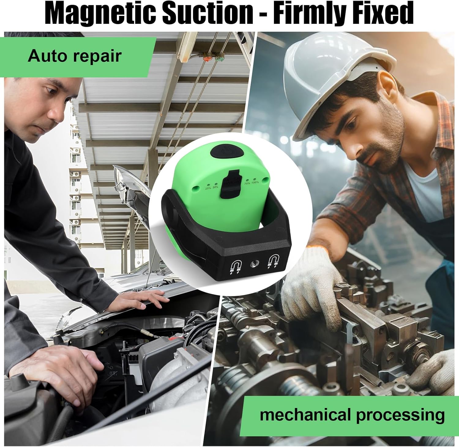 Retisee 2 Pcs 720 Lumens Magnetic Work Light USB Rechargeable LED Flashlight Portable Inspection Light for Car Repair Emergency Lighting Mechanics Workshop (Green)