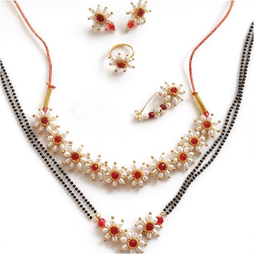 Maharashtrian Parijat Choker Necklace setWomens Traditional Wedding Maharashtrian Kolhapuri Thushi White Pearl Saaj Thushi...
