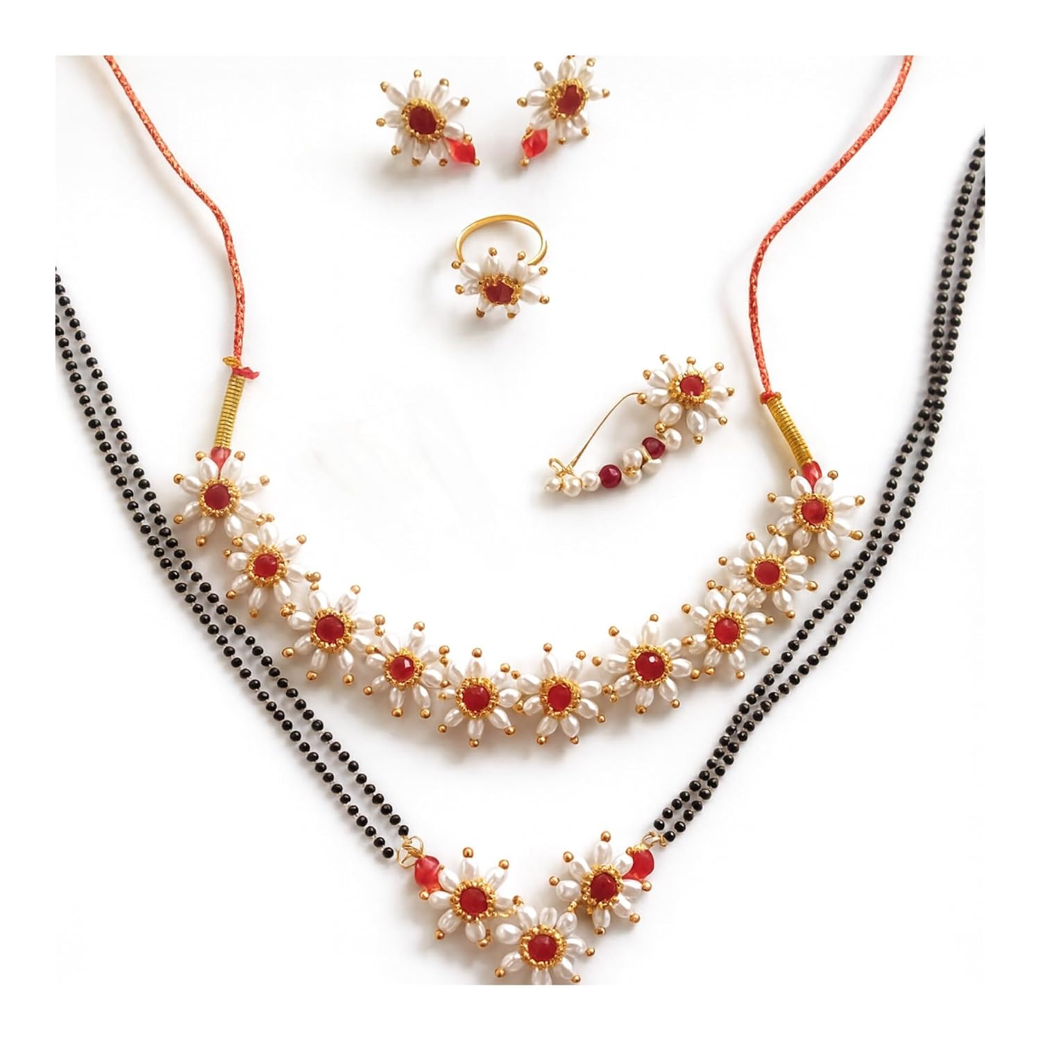Maharashtrian Parijat Choker Necklace setWomens Traditional Wedding Maharashtrian Kolhapuri Thushi White Pearl Saaj Thushi... - Review, Price and Buying Guide