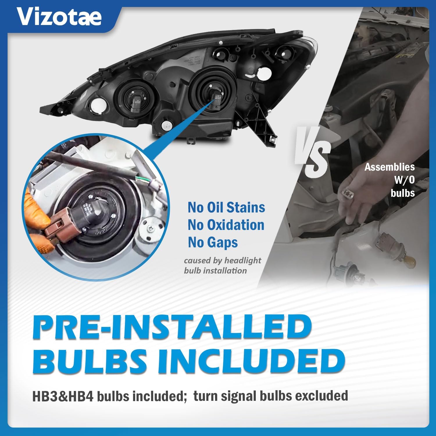 Headlights Assembly for 2006-2010 Toyota Sienna Minivan (All Trims: CE, LE, XLE) & Cargo Van Halogen Headlamp Replacement, High/Low Beam W/Bulbs, Driver & Passenger Side