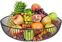 Simple Trending 11-Inch Black Round Metal Fruit Basket for Kitchen Counter - Rust-Proof Non-Slip Wire Bowl for Fruits Veggies Snacks