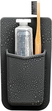 TOOLETRIES The Henry Essentials Holder, Bathroom Organizer - Charcoal | Silicone bathroom organiser with a reusable adhesive mount for everyday toiletries and grooming essentials.