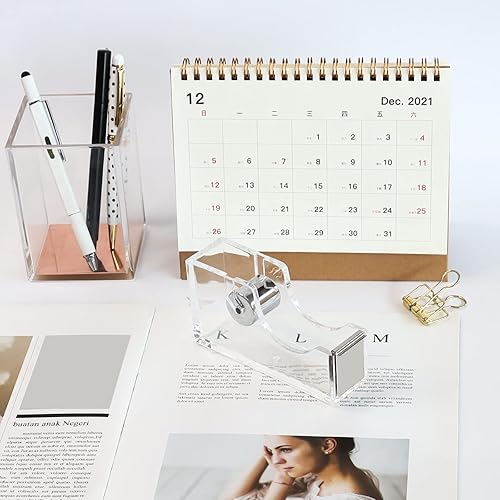 Miniatura 5 de Dispensador de cinta de escritorio acrílico transparente plateado antideslizante para suministros de escritorio, oficina, hogar y escuela