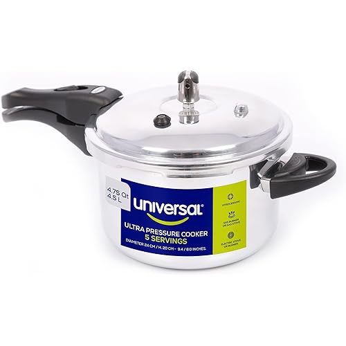 Universal 4.75 Quart / 4.5 Liter Anti-Rust Ultra Pressure Cooker, Aluminum Pressure Cooker for 5 Servings, Pressure Cooker for Canning, Even Heat Distribution, Diameter 9.4 inches, Height 8 inches