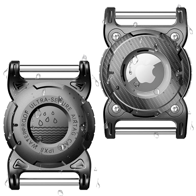 Suporte para AirTag em coleira de cachorro ONEONTA com argola metálica removível e TPU preto, compatível com AirTag 1ª e 2ª geração, kit com 2 peças