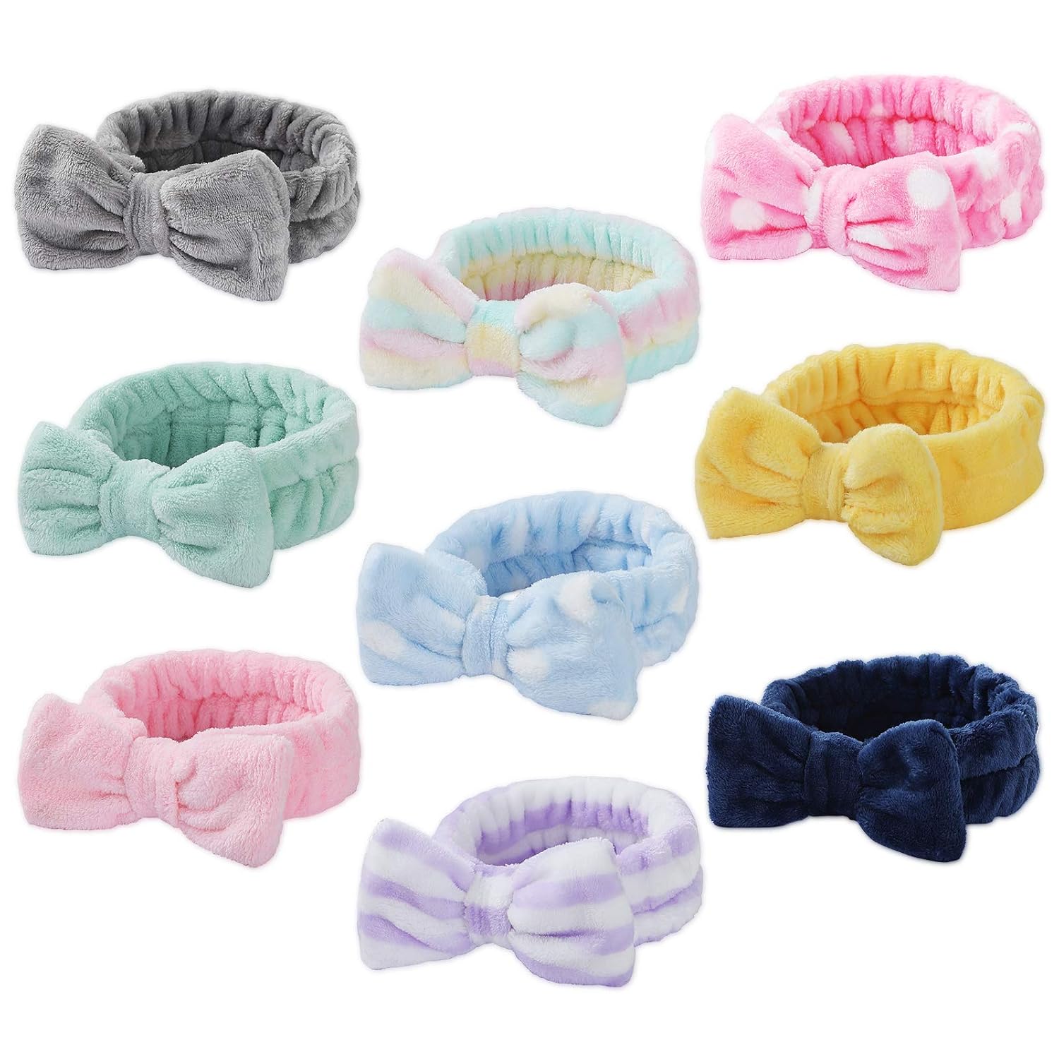 9 Pcs Spa Headband Soft Bow Hair Band Skincare Headbands for Washing Face Women Facial Makeup Towel Head Band Cute Head Wraps for Spa Shower Makeup Whasing Face (Pattern 4)