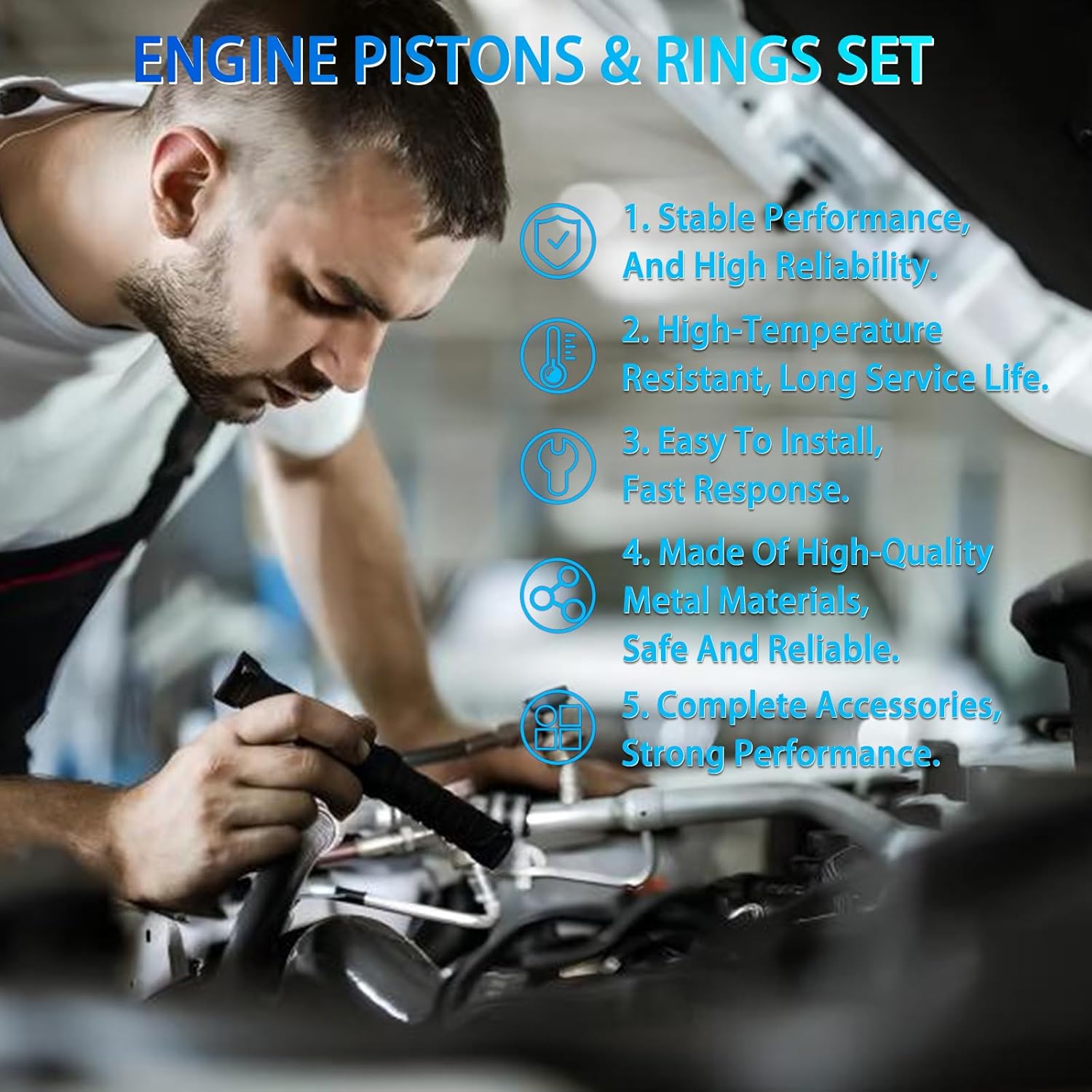 12652809 Engine Pistons Rings 4Pcs Fits for Buick Envision/Regal, Cadillac ATS CT6 CTS XT5, Chevy Camaro/Equinox/Malibu/Traverse, GMC Terrain 2.0L l4 Turbo OE 12569638 12683808 19180831