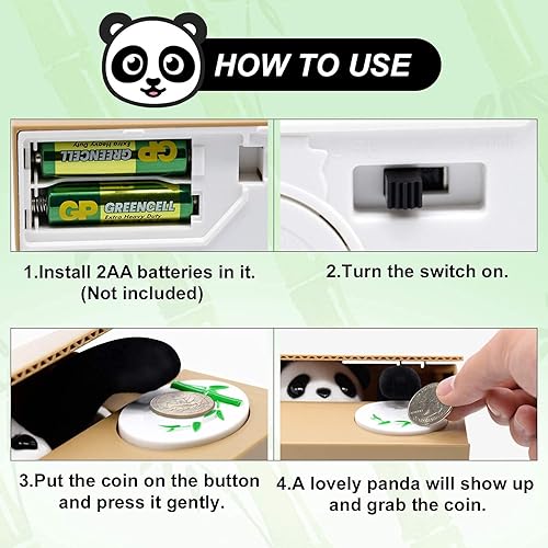 Miniatura 6 de Panda robando dinero, banco de monedas de panda, bonita alcancía para niños, alcancía automática para ahorrar dinero para niños, niñas, gran regalo