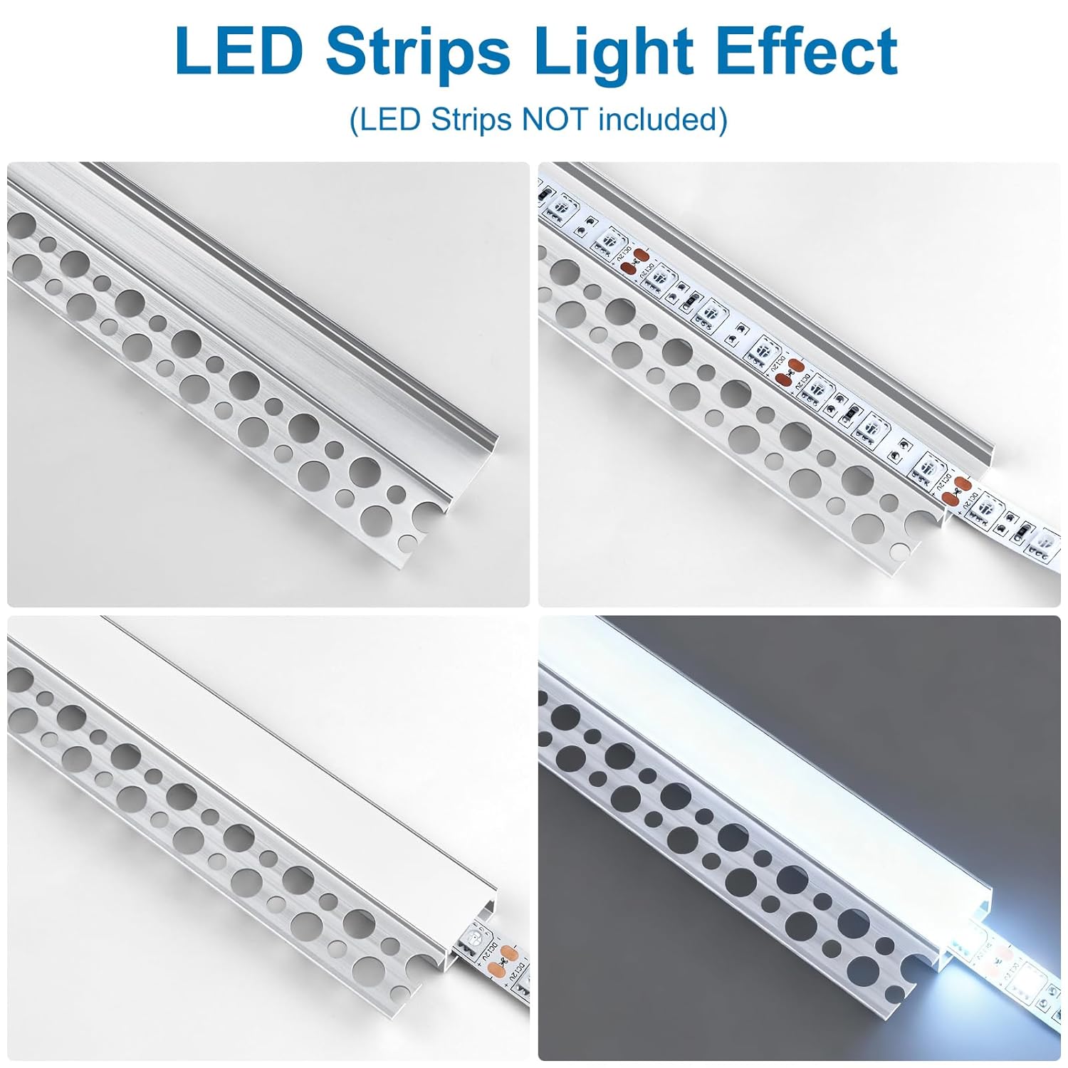 6-Pack 3.3FT/1M Plaster-in LED Channel, Trimless Recessed LED Strip Channel with Milky Diffuser, Drywall Aluminum LED Channel Profile for Drywall Ceiling Wall (Single-Edge)