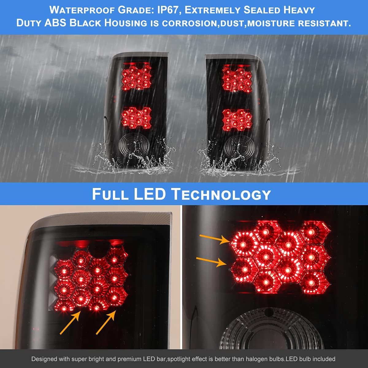 Nixon Offroad Tail Lights for Ford Ranger 2001 2002 2003 2004 2005 Tail Lamps LED Rear Lights Car Rear Lamps Assembly Replacement 1Pair (Matte Black Housing/Smoke Lens)