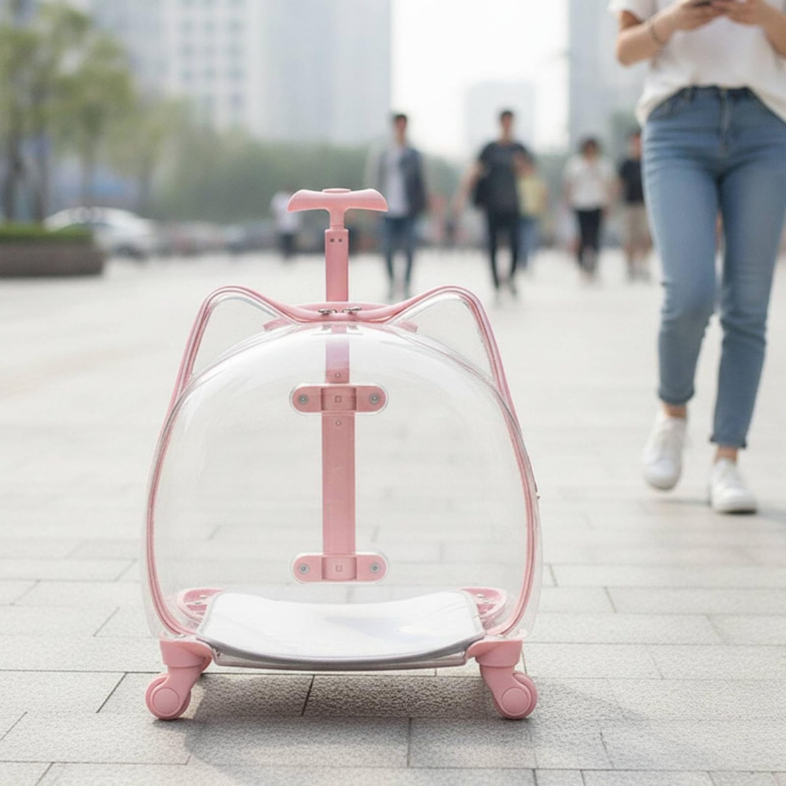 Transportín con Asa Telescópica Transpirable Transportín con Ruedas Amplio Bolsa Transporte para Veterinario, Negro