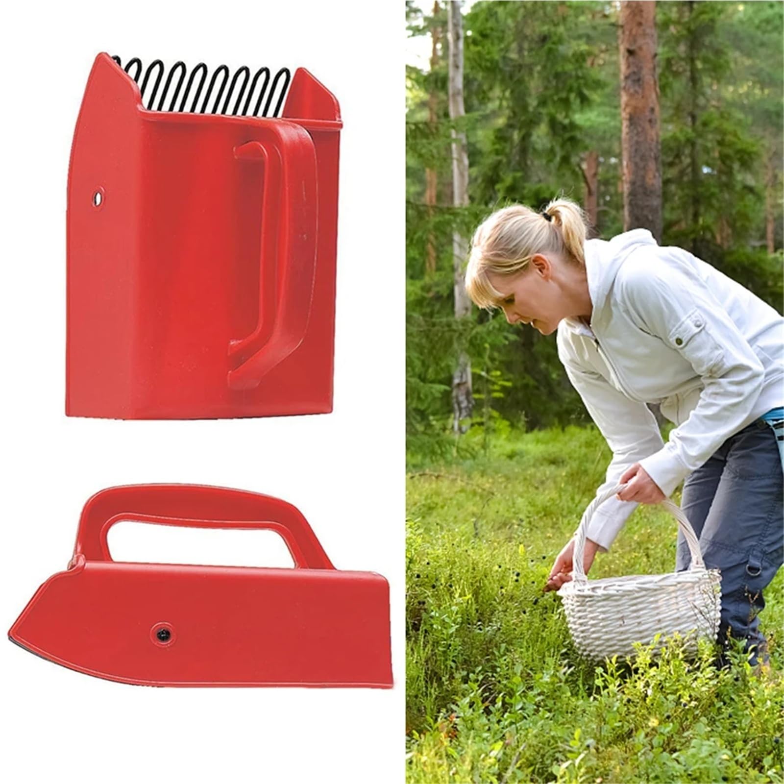 Beerenpflücker mit Metallkamm, tragbare Rechenschaufel for Blaubeeren und Himbeeren(Red)