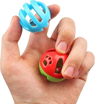 QUOZUO 24pcs Value Pack Plastic Ball Cat Toys Lattice Balls with Bell Jingle Kitten Toy Rainbow Ball, Gift Box Styles