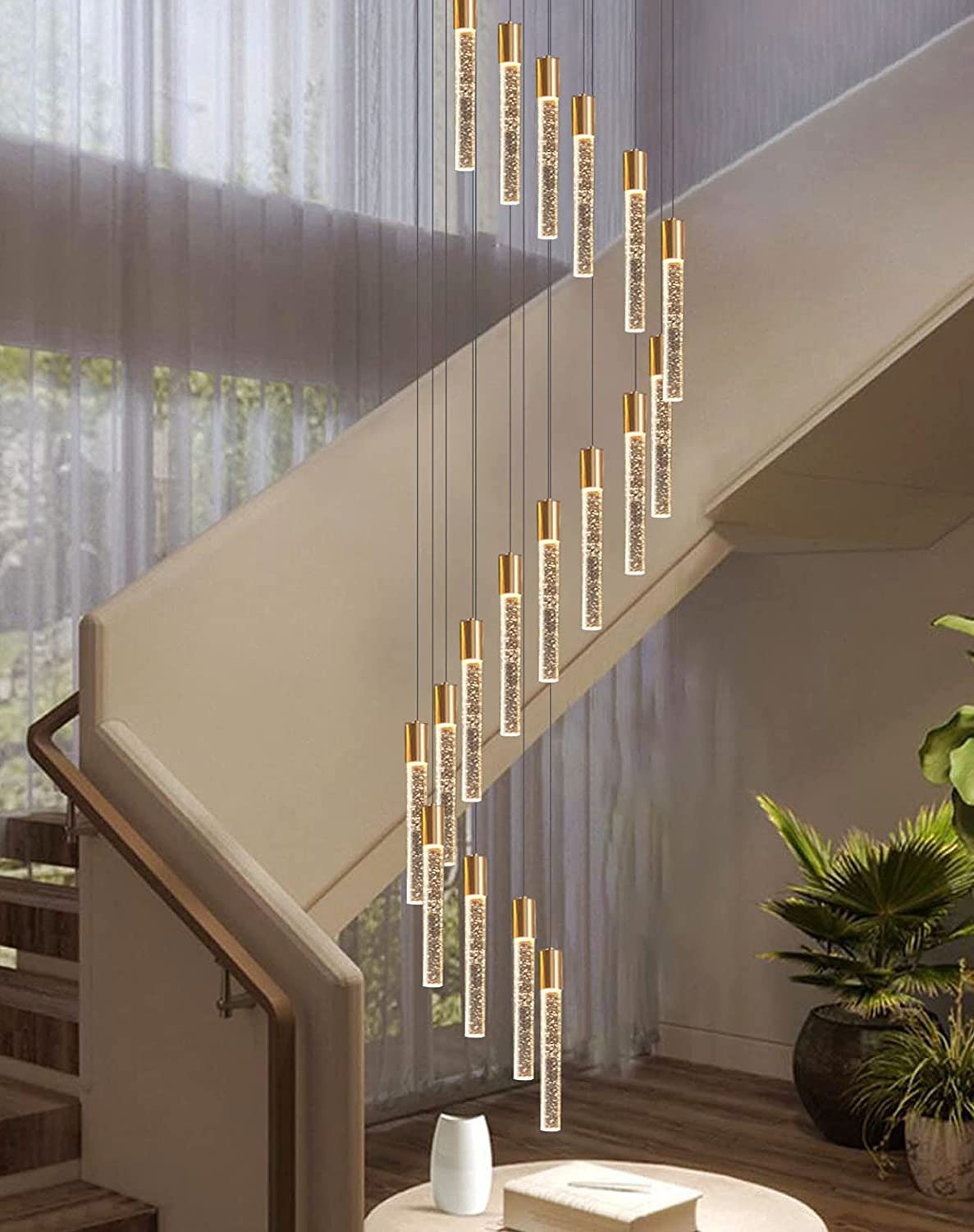 12/18 Luces Araña Lámparas Colgantes De Cristal Araña De Escalera Moderna Luz De Cristal Lámparas De Edificio Dúplex De Lujo Villa Lámpara De Sala De Estar Araña Larga ( Color : 18 Lights , Size : Thr