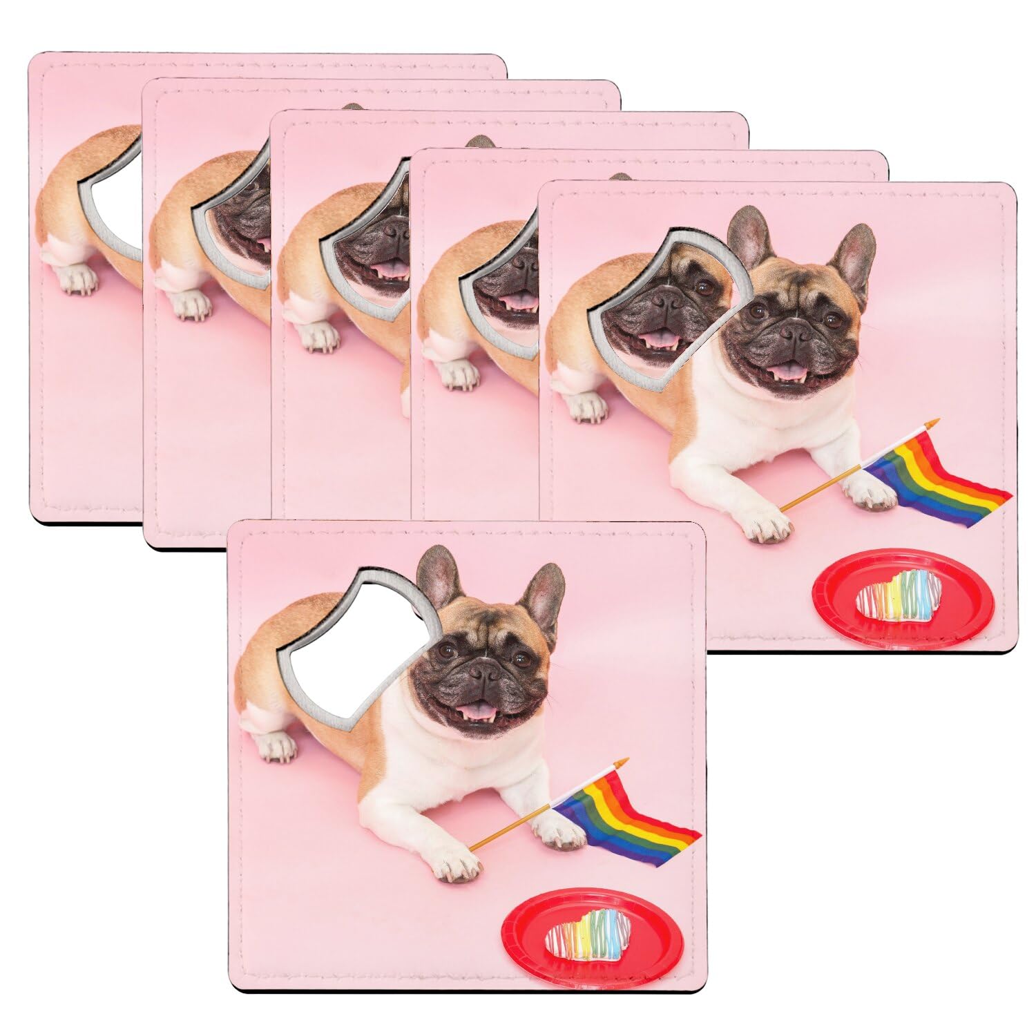 Sous-verre décapsuleur bouledogue français gay pride lot de 6