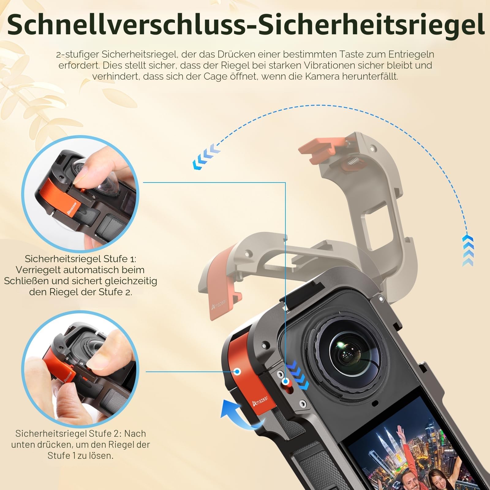 Amazear Metall-Schutzgehäuse für Insta360 X5 Zubehör, Insta360 X5 Multifunktions-Gestell, robuster Aluminiumrahmen mit Schnellverschluss, Verschiedene Erweiterungsbefestigungen