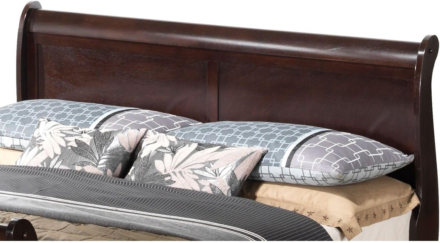 HomeStock Sleigh Bed Frame Full Size Platform Bed Elegant Bedroom Furniture Gray Finish Twin/Cappuccino