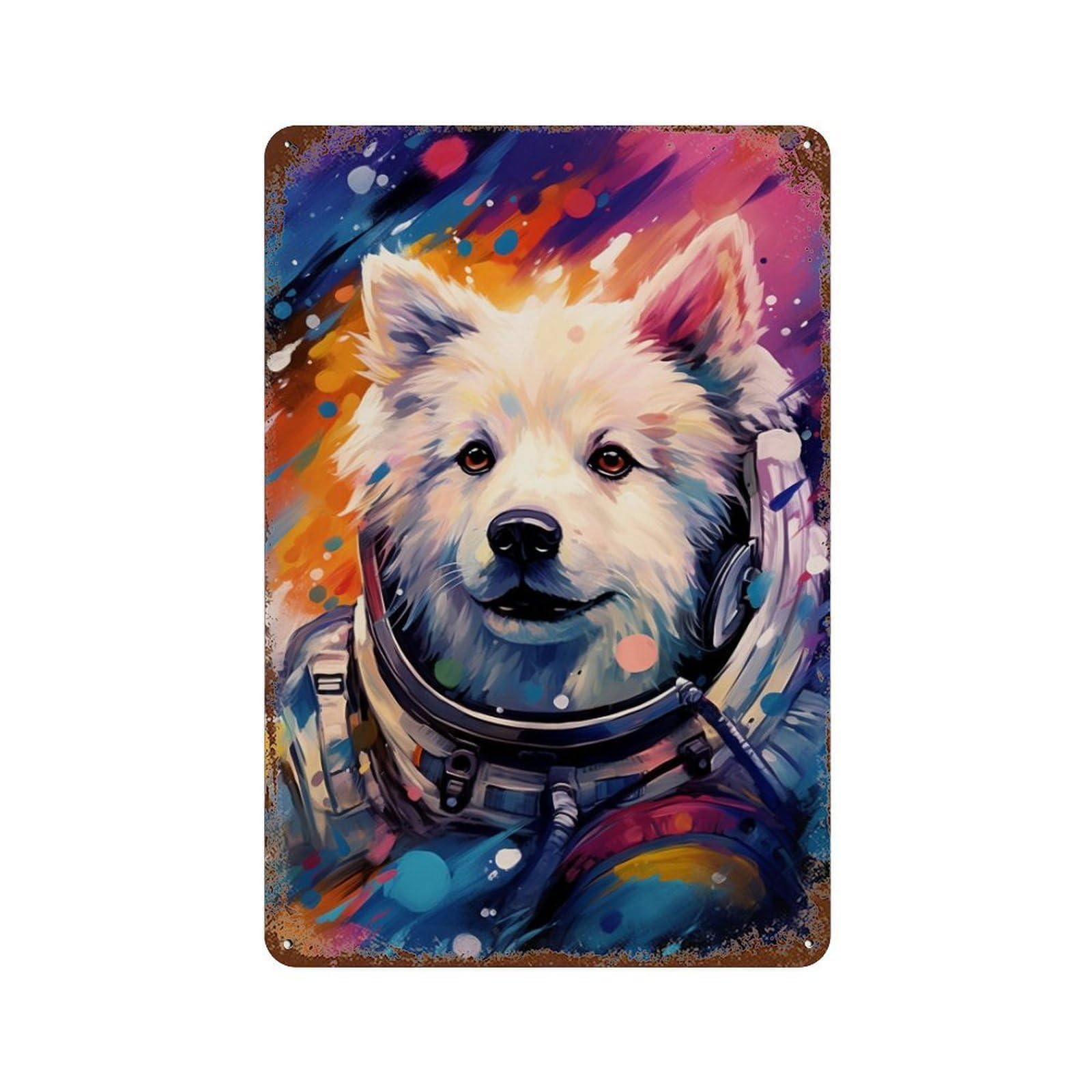 Rust Effect Space Dog Adventure-351 Rusty Metal Tin Sign 11.8"x7.9", Industrial Home Decor for Living Room, Hallway And Home Decor