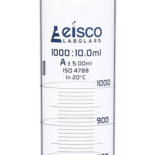 Miniatura 2 de EISCO Cilindro graduado, 33.8 fl oz - Tolerancia clase A ±5.0.0 fl oz - Base redonda - Graduaciones azules - Vidrio de borosilicato 3.3