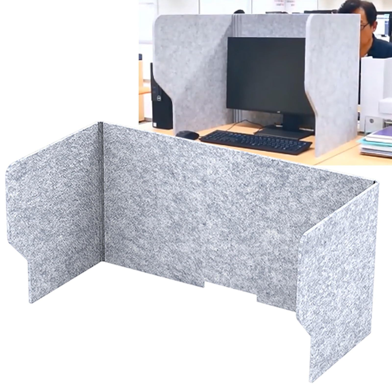 Cloison de séparation acoustique de bureau pliable 3 côtés grise de 60 à 100 cm