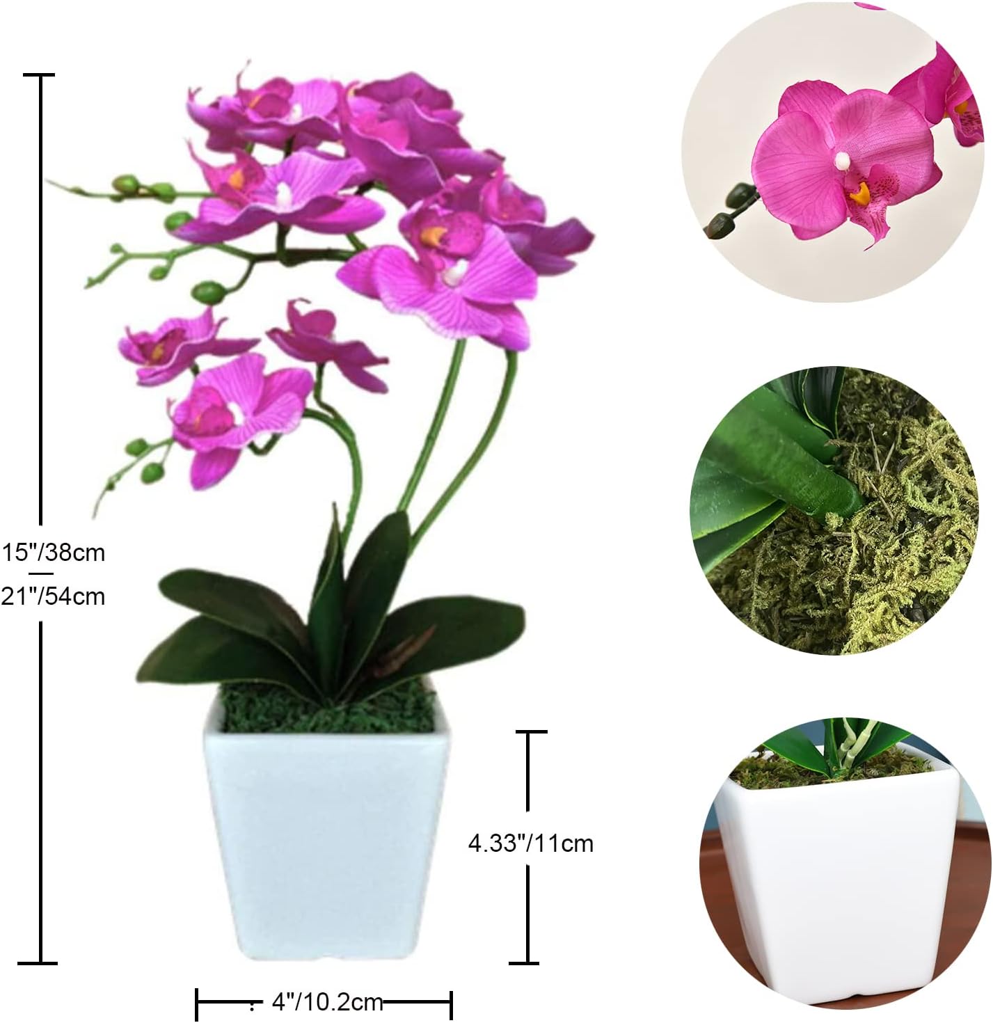 YSZL 15" Tall Artificial Silk Phalaenopsis Orchid Flower Plant Pot Arrangements (Dark Blue-Purple) - Image 3