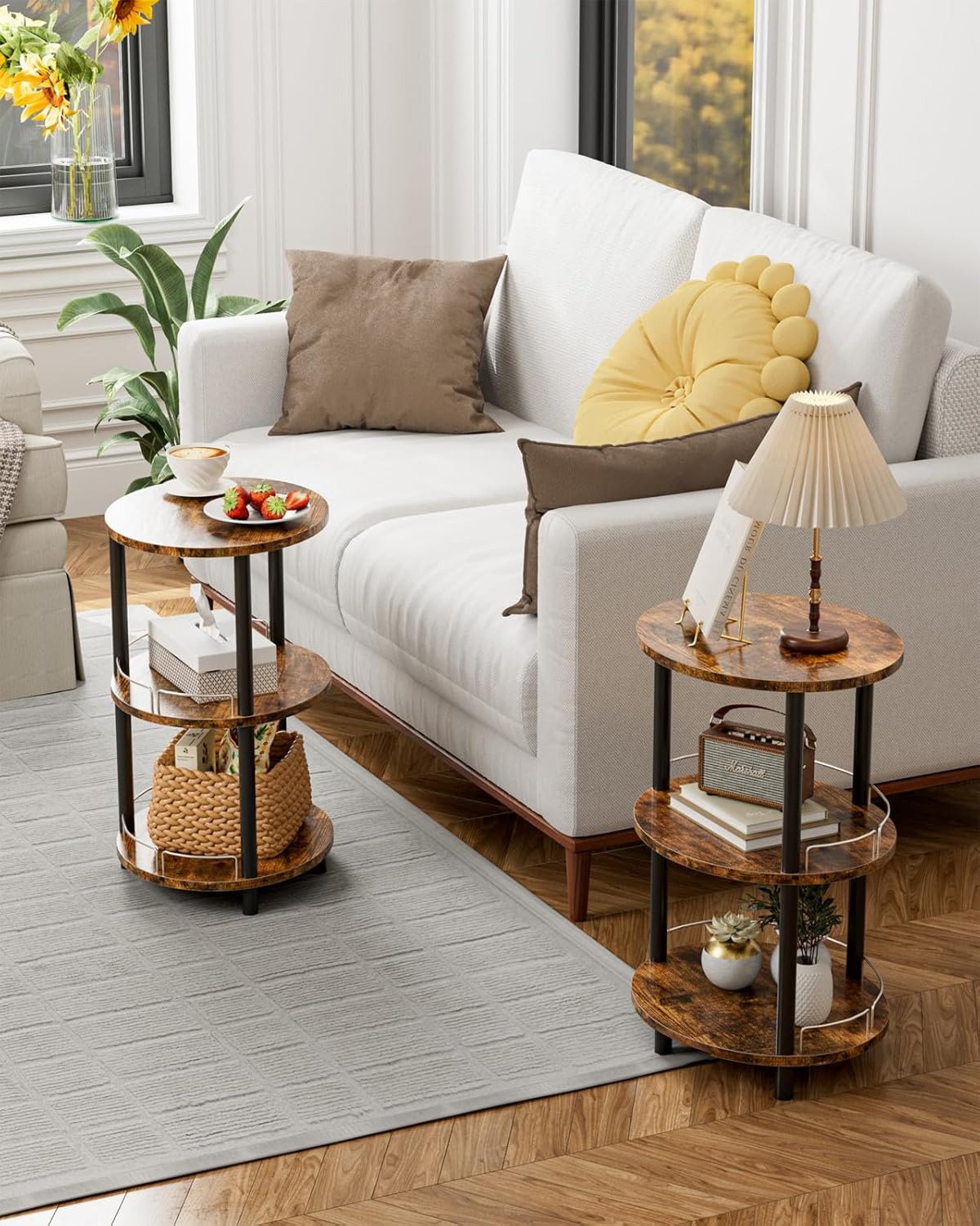 Small Nesting Coffee Table - 3-Tier Oval Accent Table for Small Spaces, Rustic Wood and Metal Couch End Table, Nightstand for Bedroom or End Table Living Room, Easy to Assemble, Rustic Brown