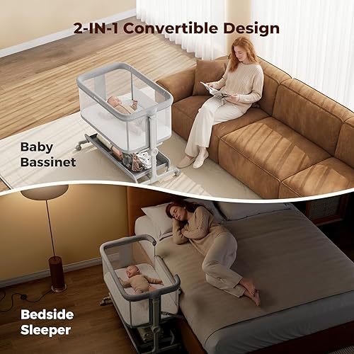 Miniatura 3 de Ezebaby Moisés de noche, moisés portátil para bebés recién nacidos con 7 alturas ajustables y todos los lados de malla, cuna para recién nacidos con