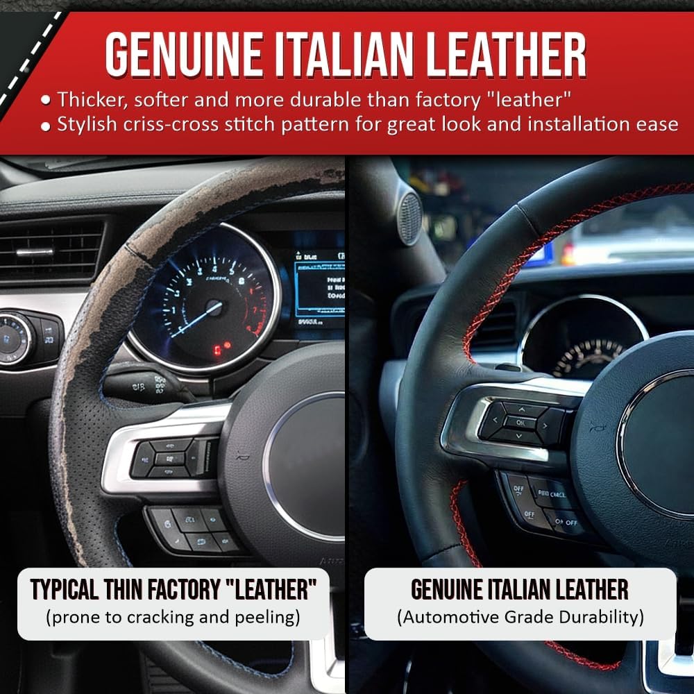 RedlineGoods Steering Wheel Cover - 3-Spoke Compatible with BMW 3-Series 1982-90. Tailor Made - not Universal. Genuine top-Grade Italian Black Perforated Leather with Black Thread