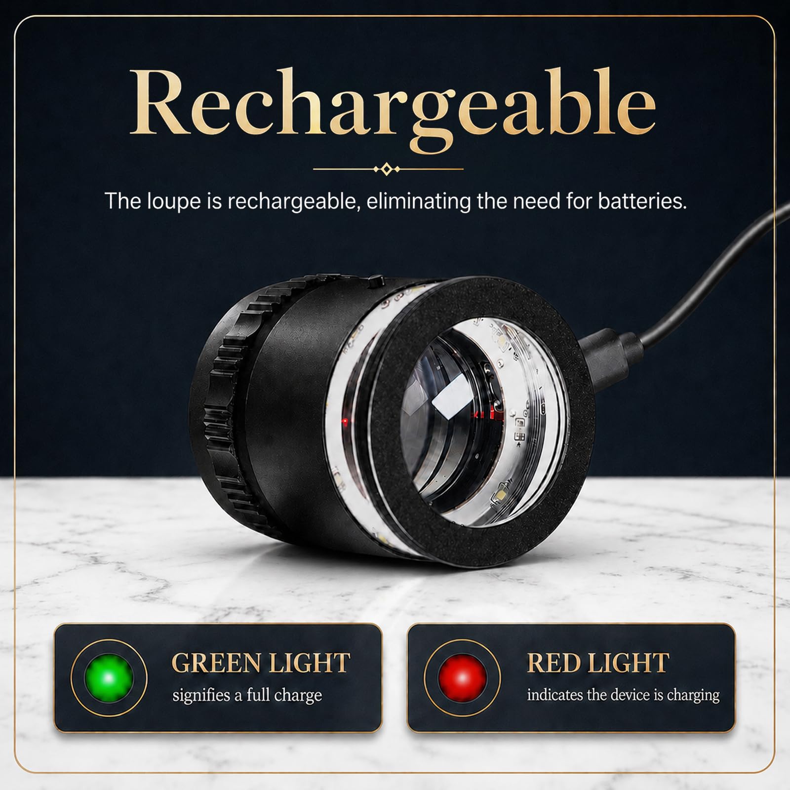 10-Fach Vergrößernde, Wiederaufladbare LED-Schmucklupe mit UV-Licht, Einstellbarem Fokus und Helligkeit | Professionelle Lupe mit Glas-Fadenkreuzskala für Edelsteine, Schmuck, Münzen und Briefmarken