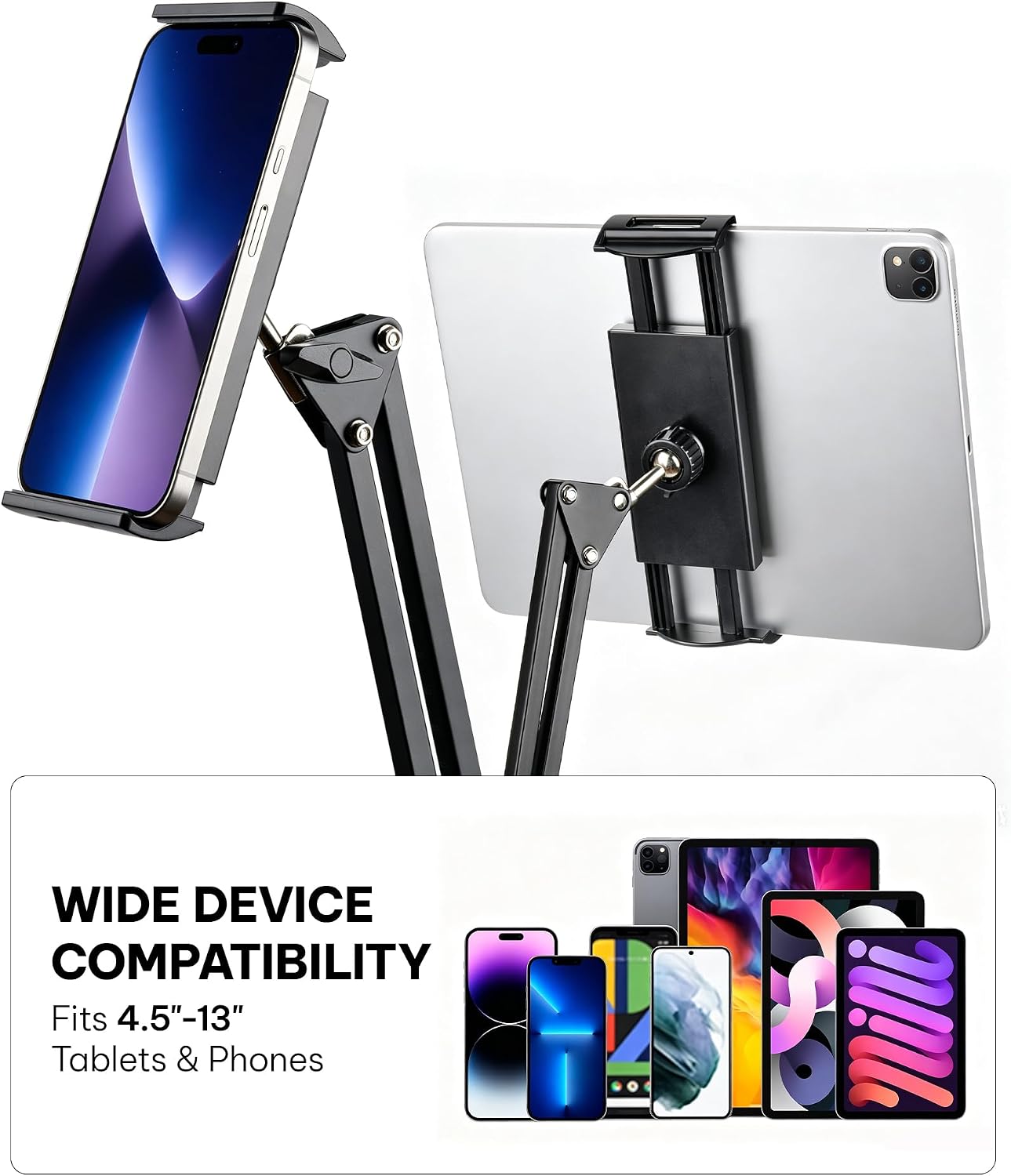 Tablet Stand Compatible with iPad, Rolling Floor Stand with 5lb Wood Base image 5