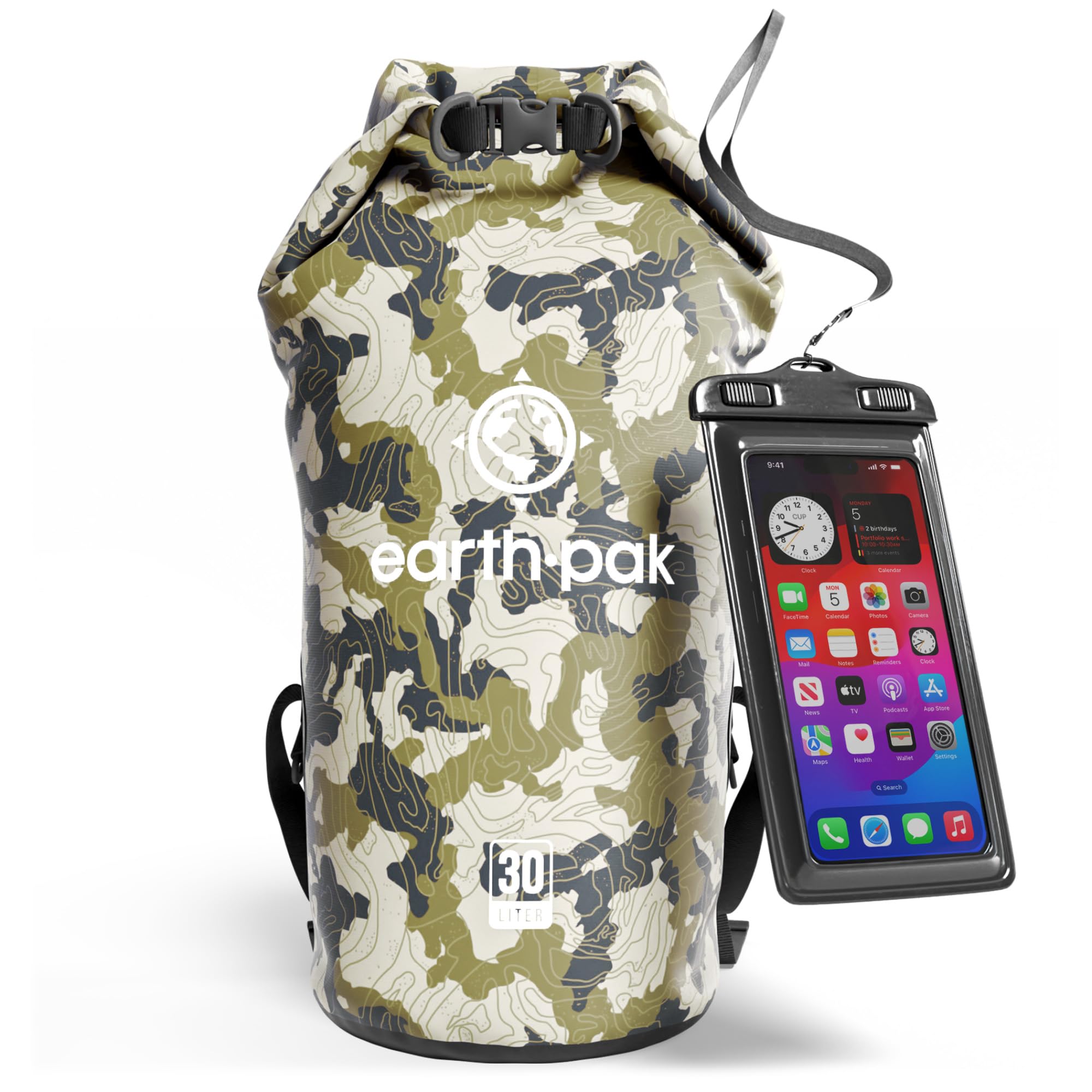 Earth Pak -Waterproof Dry Bag - Roll Top Dry Sack Keeps Gear Dry for Boating, Hiking, Camping and Fishing with Waterproof Phone Case