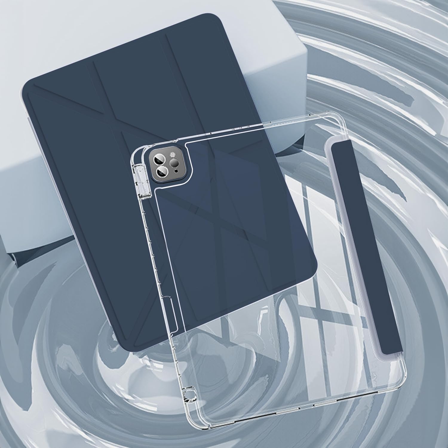for iPad Pro 11" & iPad Air 10.9" Case with Pencil Holder - Folding Folio Stand for iPad Air 6 & 5 & 4 (2024-2020), 2022-2018 iPad Pro (1st-4th Gen) Origami - Exquisite Navy Blue - Image 7