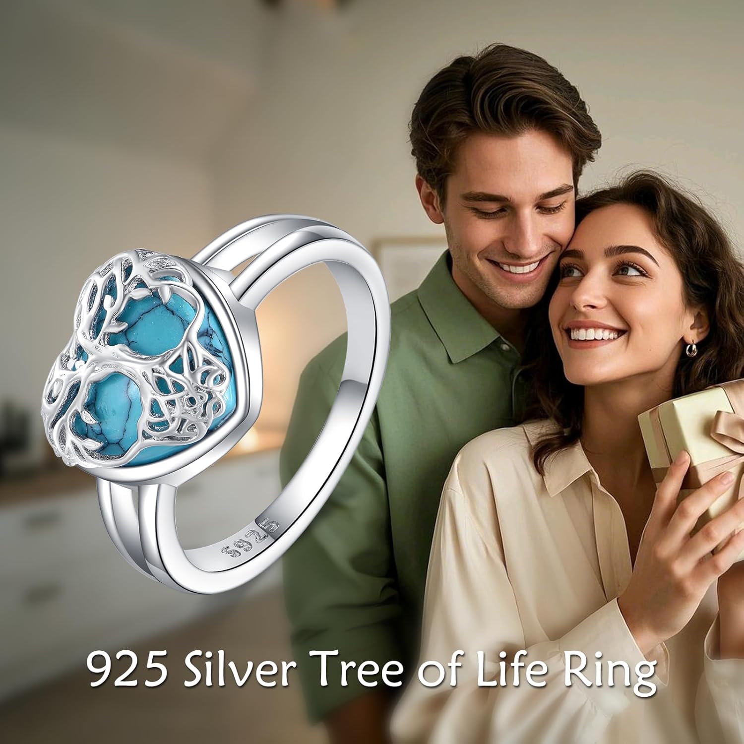 CRMAD Tree Of Life Ring For Women Sterling Silver Turquoise Ring Tree of Life Jewelry Gift for Women - Image 6