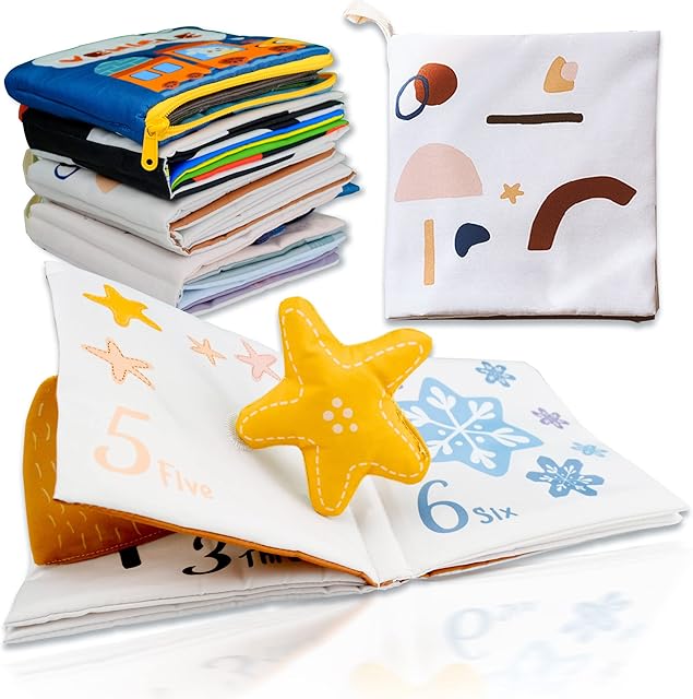 Richgv Soft cloth baby Books, Non-Toxic, Newborn baby Toys, my first book, Interactive 3D Fabric Books for Toddlers, Perfect Travel Toys,Activity Books. Educational learning Toys, First Year Gifts