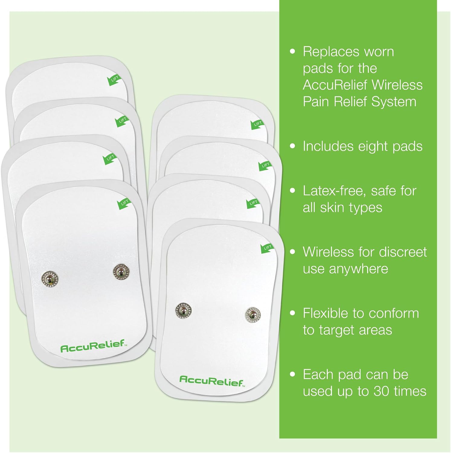 AccuRelief Wireless TENS Electrotherapy Pain Relief System Supply Kit (Packaging May Vary), Works with AccuRelief Wireless Remote Control TENS Device (ACRL-9000), 2 Pair (Pack of 1)