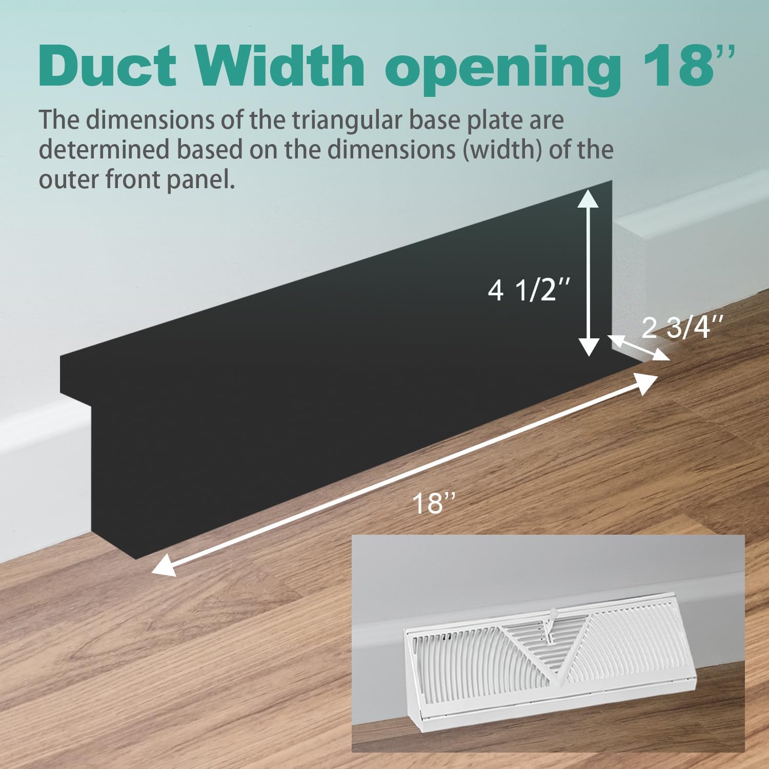 6 Pcs Baseboard Diffuser Register 18 Inch Duct Opening Size HVAC Corner Vent Covers deflectors for Home Floor Wall Baseboard Vent Covers