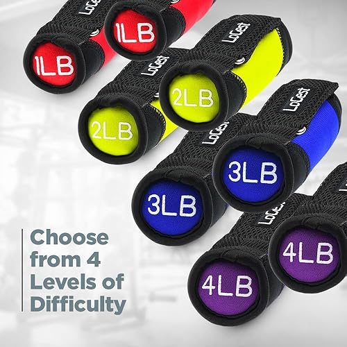 Miniatura 6 de Logest Pesas suaves de neopreno ajustables (1 libra, 2 libras, 3 libras, 4 libras)  rojo, amarillo, azul, morado  correas de velcro  entrenamiento