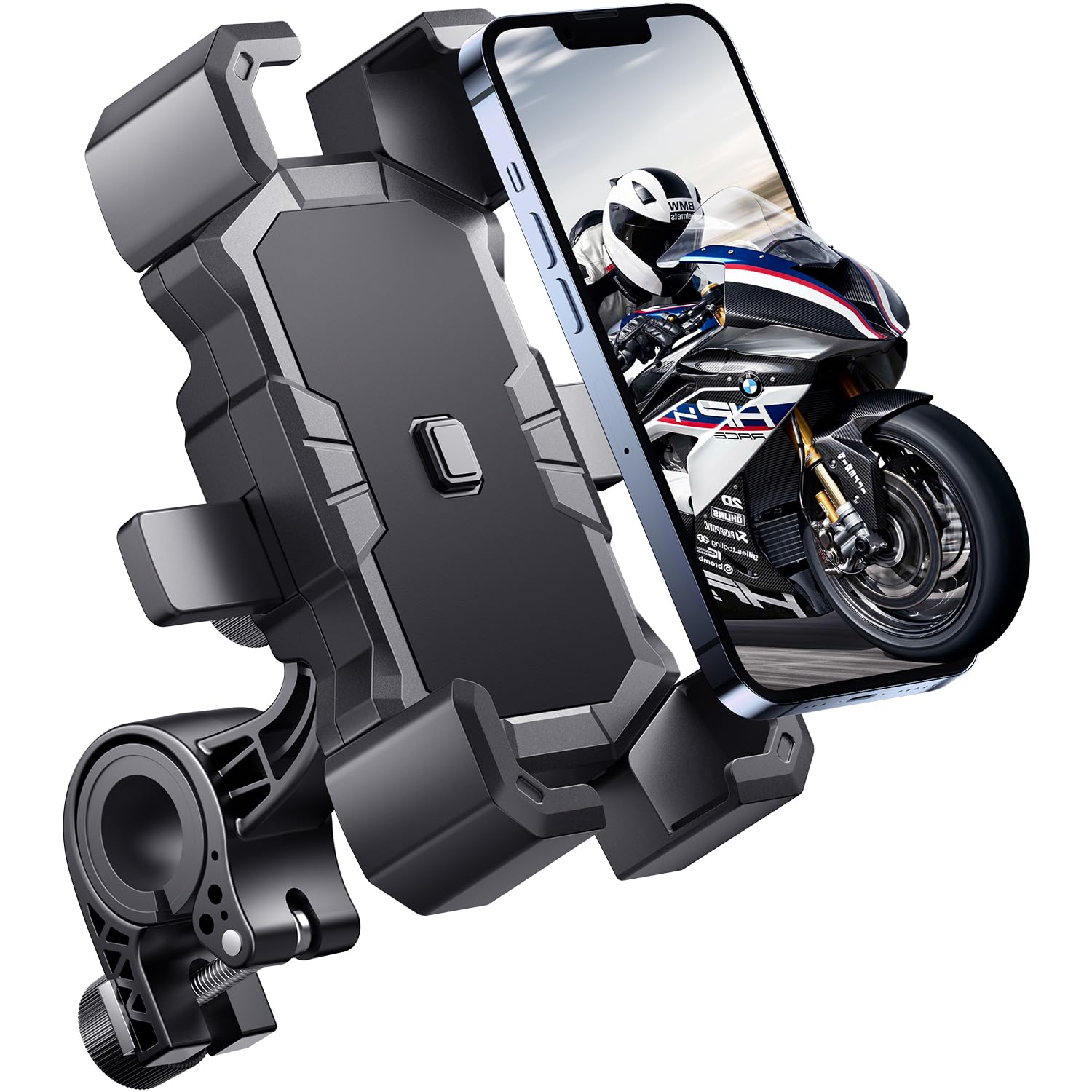 Delobon Bike Phone Holder Handlebar,Motorcycle Phone Mount,ATV Cell Phone Clamp,Scooter Phone Clip for iPhone 15 Pro Max14 13 12plus, Samsung S24Ultra S23 and More 4.7" to 7.0" inch Phone