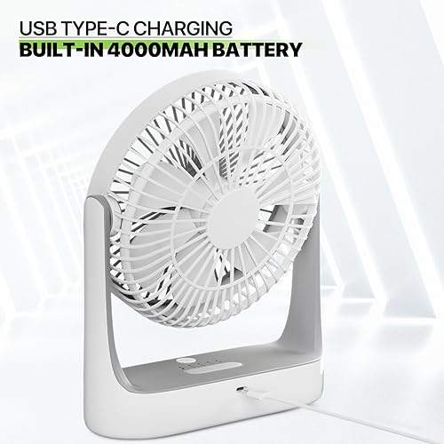 Miniatura 14 de Magshion Ventilador de escritorio USB de 7 pulgadas, ventilador de mesa de batería recargable 3 en 1 de 4000 mAh con luz nocturna, ángulo de