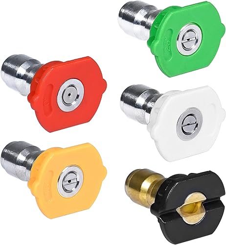 TOOLCY Puntas de boquilla para lavadora a presión, 4.5 orificios, diseño de hasta 5000 PSI, múltiples grados, para uso en agua fría y caliente,