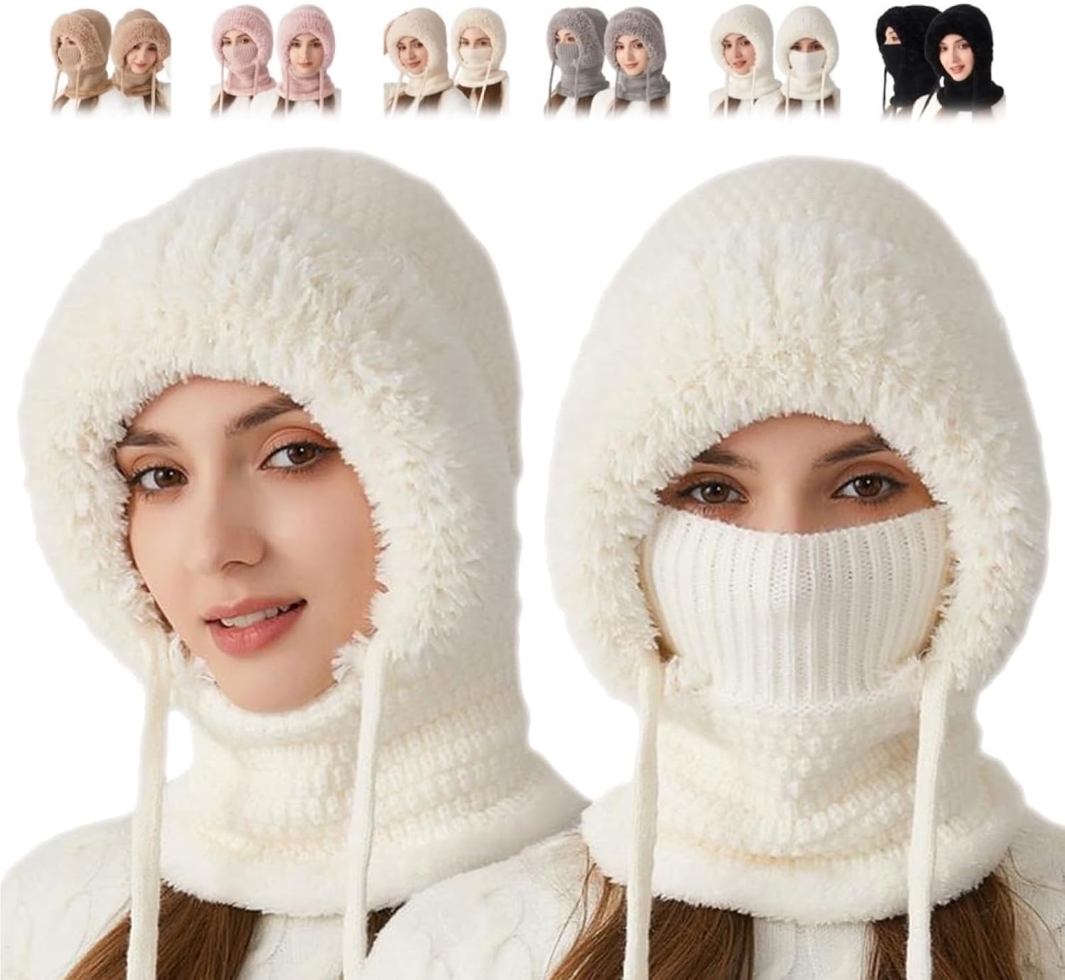 3-in-1 Beanie Hat, Scarf & Mask Set for Women – Knit Balaclava